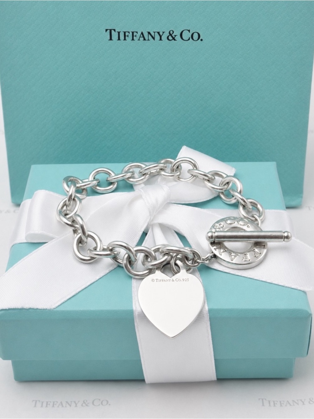 Tiffany & Co. Heart Tag Charm Toggle Bracelet Sterling Silver 925 Gift Box Pouch